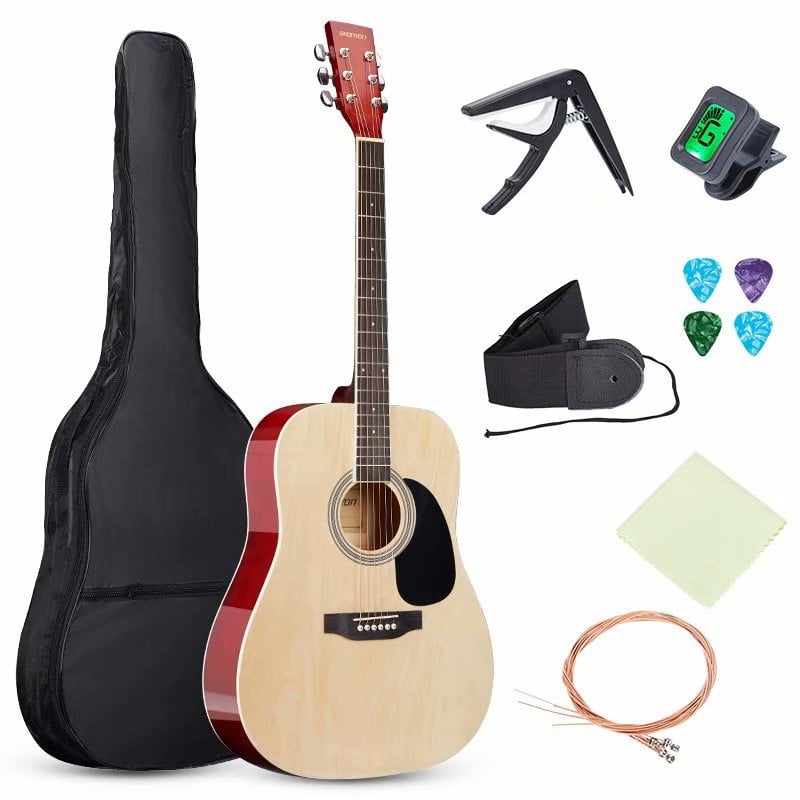 Black Beginner Adult Student Full Size Acoustic Guitar Pack Starter Package Flok 