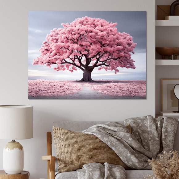 Designart Trees Oversized Wall art decor, Tree Canvas wall art, Spring Awakening Pink Tree Serenade I , Pink Traditional Canvas wall art, 32x16 inches