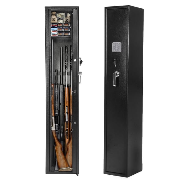BlackSmith Biometric Gun Safe for Rifles Home Long Gun Safe 5 Rifles Cabinet Quick Access Fingerprint Recognition Pistols Safe Keypad Wall Mount Large Gun Cabinet with Lock Box Pistol Rack Pockets