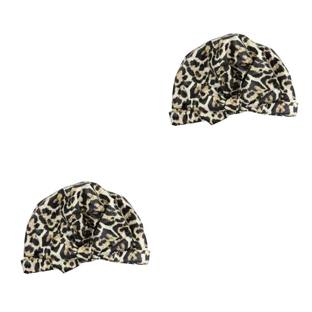 Moyic Gorros de baño para ducha, gorro elástico impermeable con estampado de flores, gorro rizado, accesorios de peluquería, estampado de leopardo Estampado de leopardo negro 2piezas Moyic CBP381422