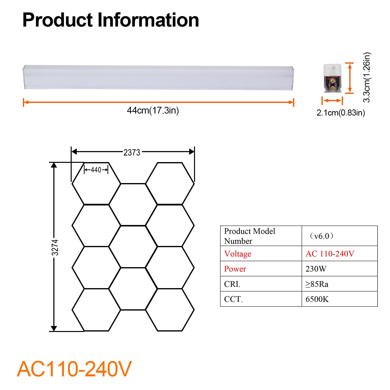 11 Grids Hexagon LED Lights Garage LED Lighting Workshop Retail Showroom 6500K