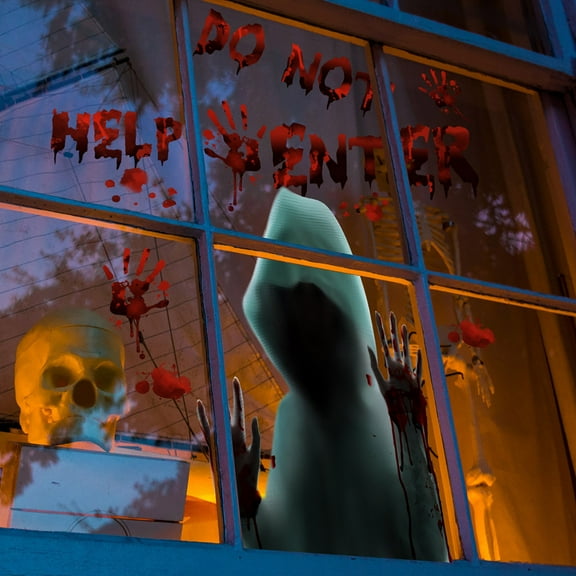 Halloween Decorations Clearance! Loopsun Halloween Ghost Blood Handprint Halloween Wall Stickers UV Glass Window Stickers Double-sided Visual Decorative Wall Stickers for Halloween Home Party