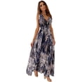 thumbnail image 1 of Robe à Col en V Robes d'Été pour Femmes Robe Bohème Robe Dos Nu Sans Manches Robe à Fleurs Robe de Plage Longues Robes Robe Maxi Robe de Cocktail (Bleu, TG), 1 of 6