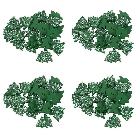 100pcs Christmas Tree Shape Decor Embellishment Wooden Buttons with Two Holes for Sewing Scrapbook Crafting