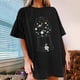 thumbnail image 5 of Moda Mujer Damas Cayó Hombro Mangas Impresión suelta Manga corta Top Pullover Tops Pompotops hfajkhk141454, 5 of 9