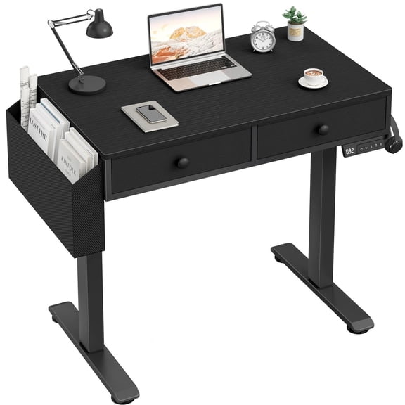 Black Electric Standing Desk with 2 Drawers and Side Organizer - 31.5 L x