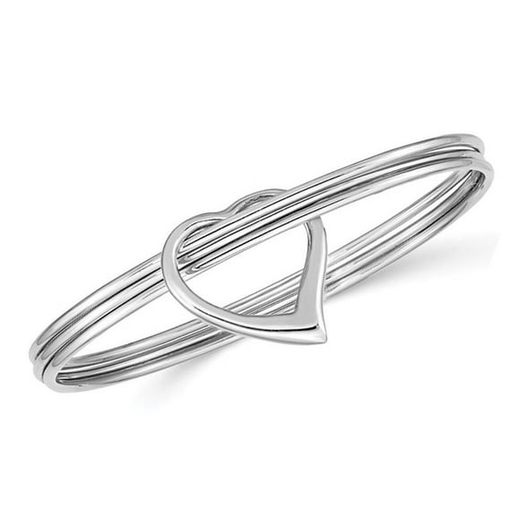 Sterling Silver Polished Heart Slip-On Bangle Bracelet