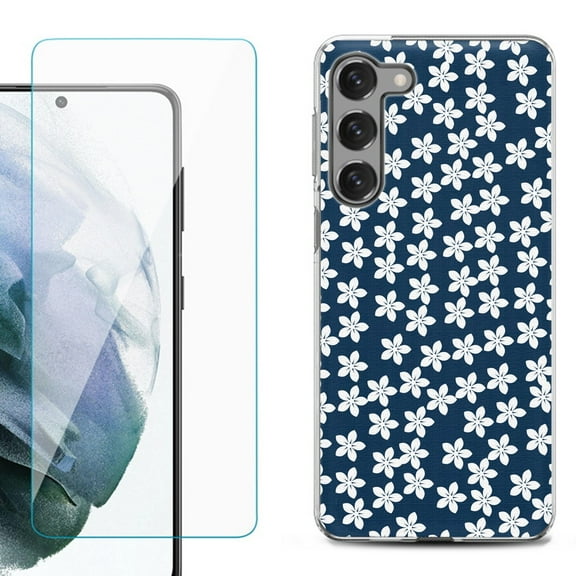 Shockproof Fashion Phone Case for Samsung Galaxy S23 5G, by OneToughShield ® - Flower/Blue