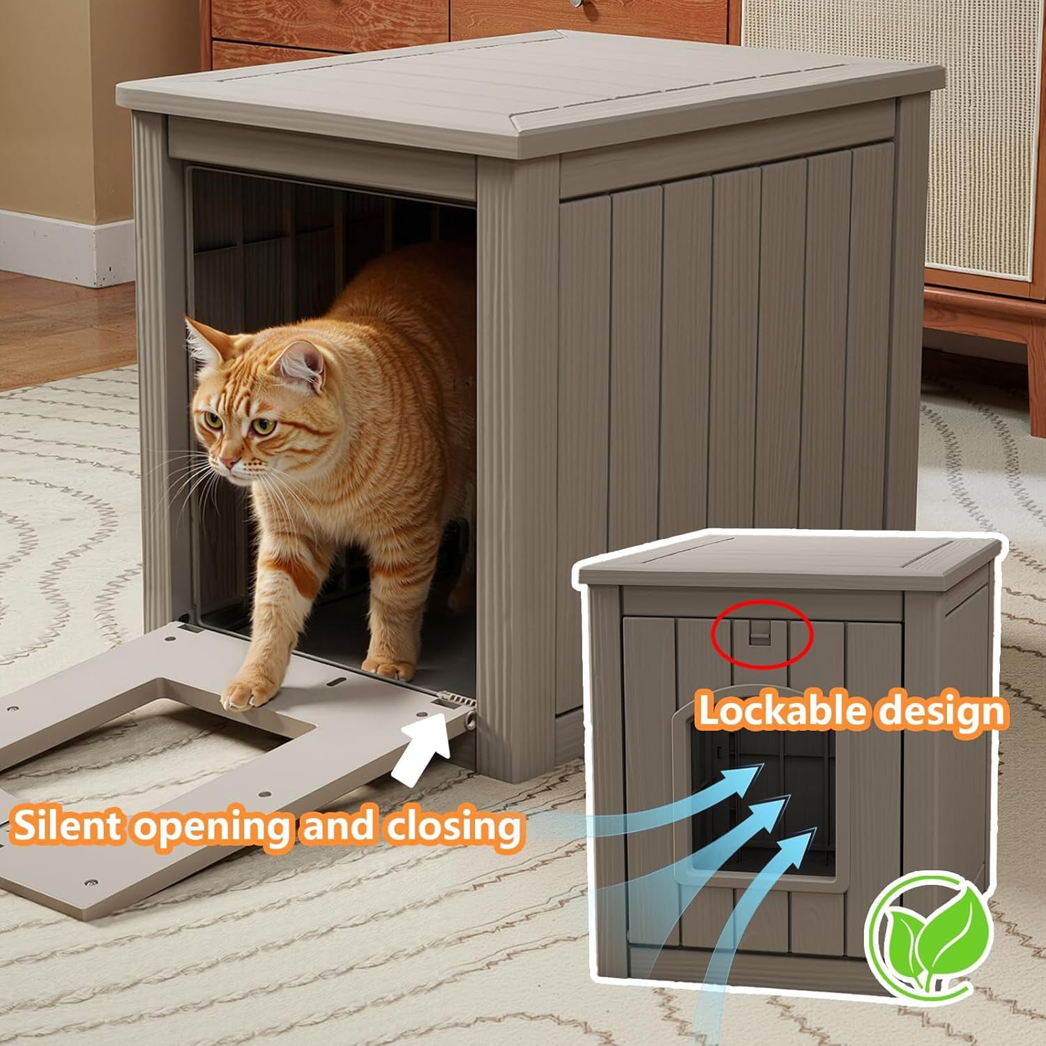 Joxxoaa Outdoor resin weatherproof cat house, ventilated and insulated for Cats, Kittens,Puppies, washable,easy to assemble,scratch- and bite-resistant,non-stick to hair (gray)，Father's Day Gift