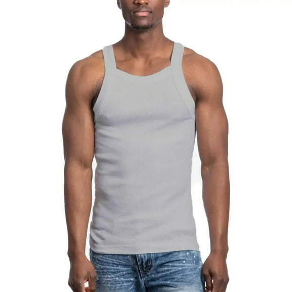 Galaxy by Harvic Men's Solid Colored Medium Weight Tank Top Heather Grey