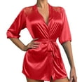 thumbnail image 2 of Nexjvus Silk Robes for Women Lace Satin Short Robe Loungewear with Belt Size 4, 2 of 3