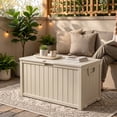 thumbnail image 5 of ZEUKMXOO 75-Gallon Outside Storage Box Waterproof, Large Outdoor Storage Bin for Patio Deck Garden, Beige Heavy Duty Container with Lid, Bottom Casters, 5 of 6