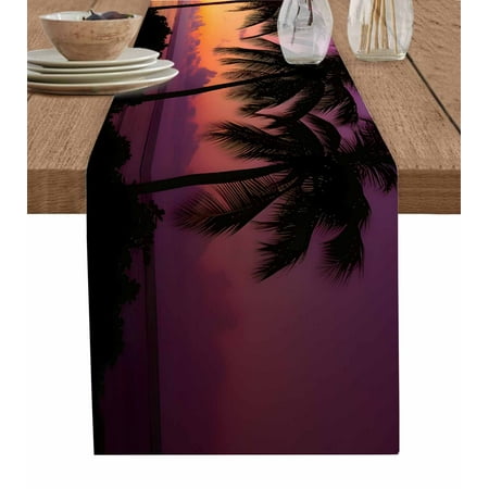

Table Runner Gradient Beach Landscape Summer Coconut Sunset Silhouette Table Runners Dresser Scarves Holiday Kitchen Dining Table Decoration for Home Party Indoor 13x108 Inch