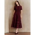 thumbnail image 6 of Burgundy Dress With Short Sleeve And Ruffled Hem, 6 of 30