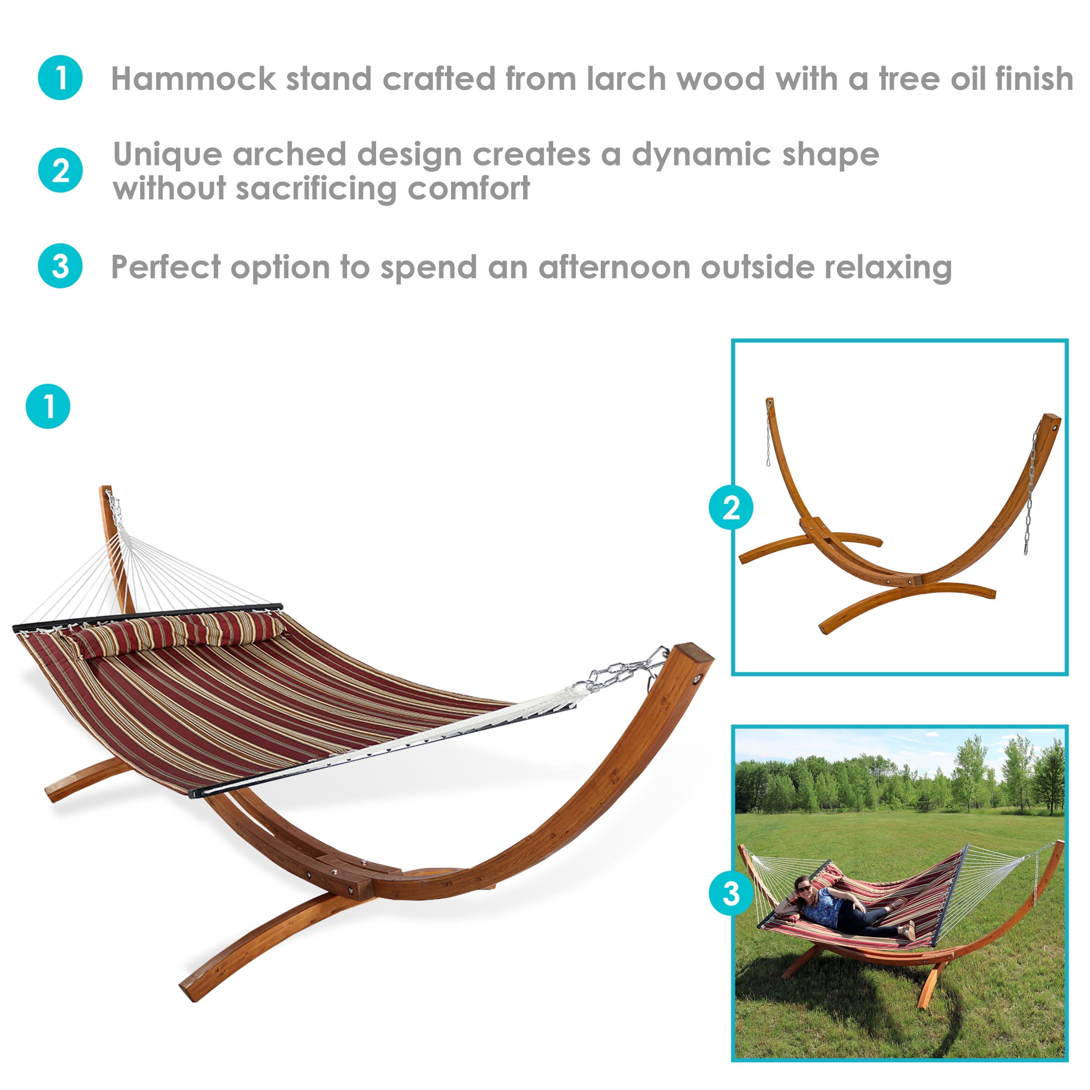 Sunnydaze 2-Person Quilted Polyester Spreader Bar Hammock with Stand, 400 lb Capacity - Red Stripe