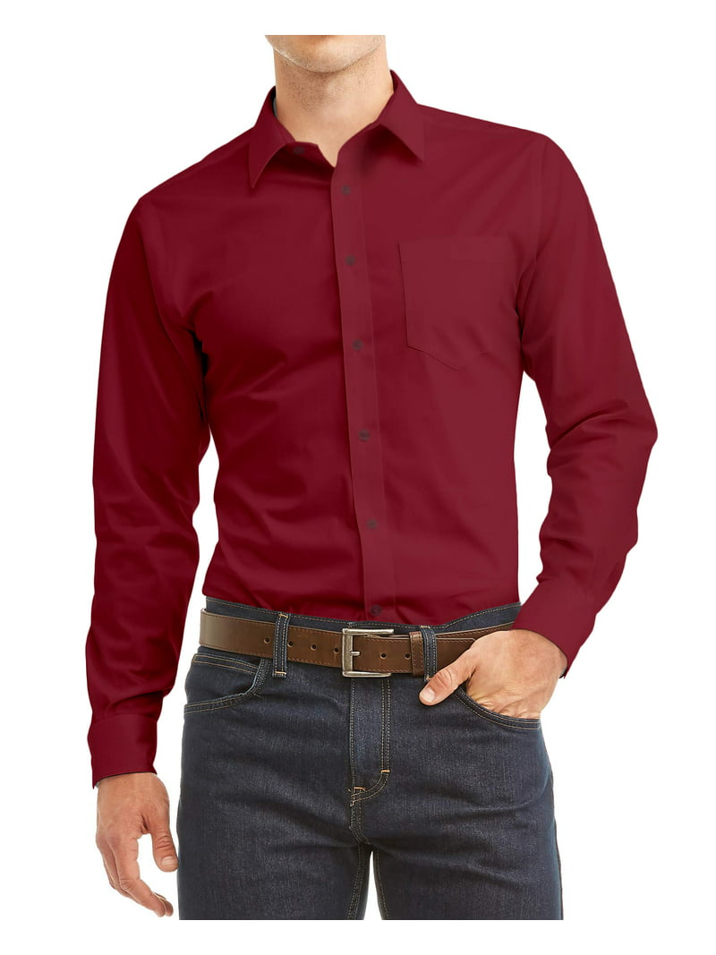 Regular Fit Button Up Pocket Solid Standard Cuff Shirt - Walmart.com