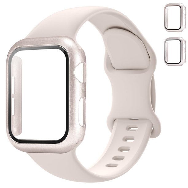 Correa Deportiva Y Estuche Para Apple Watch Band 40 Mm, 44 Mm, 46 Mm, 42 Mm, 41 Mm, 45 Mm, 38 Mm, Correas Iwatch Para Mujeres/Hombres, Correa De Silicona Impermeable Con Cubierta Combinada Para Apple