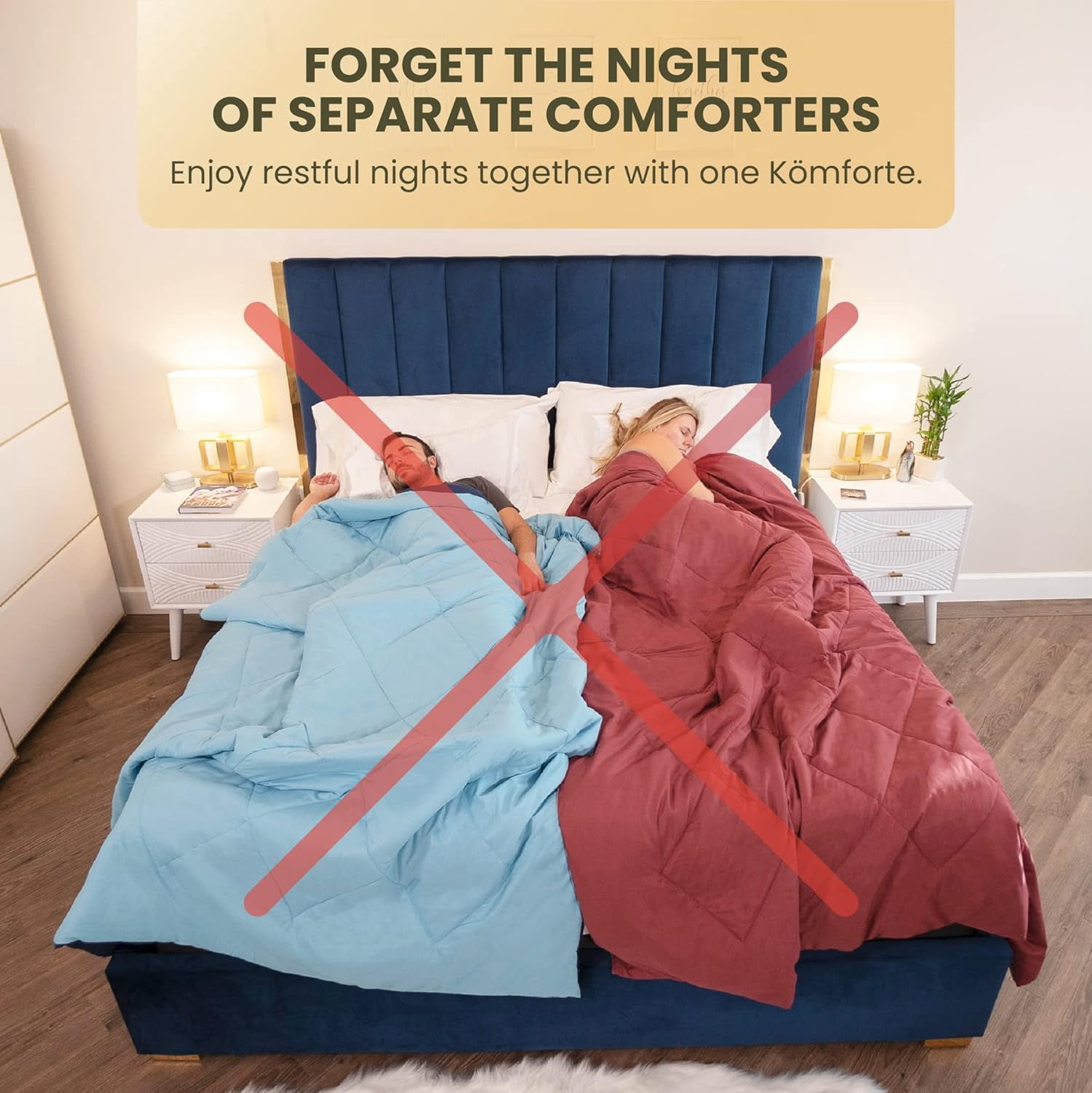 Komforte Dual Zone Couples Comforter – Hypoallergenic, Alternative Down His and Her Duvet Insert Keeps Everyone Comfortable – Machine Washable Two Temperature Comforter by SoMN (Gray, King)