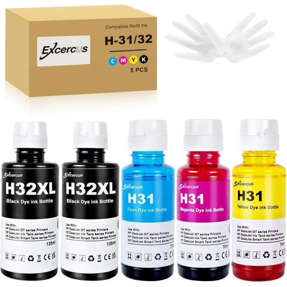 UTAH-Ink Bottle 31 32XL 32 XL Compatible with HP Smart Tank 7301 6001 7602 5101 7001 551 555 651 455 457 450 Printers (2 135ML 32XL Black Ink, 70ML 31 Color Ink)