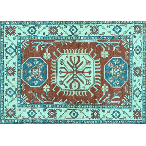 Ahgly Company Indoor Rectangle Geometric Light Blue Traditional Area Rugs, 4' x 6'