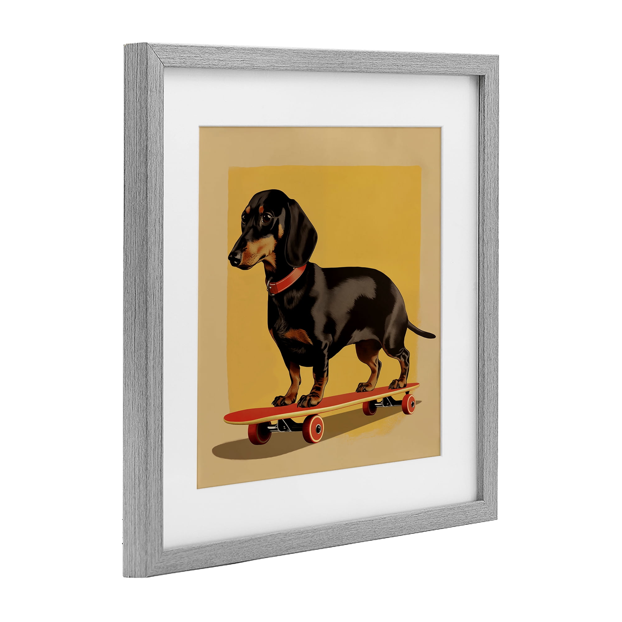 Stupell Industries Dachshund on Red Skateboard Gray Framed Print Under Glass, design by Andreas Magnusson