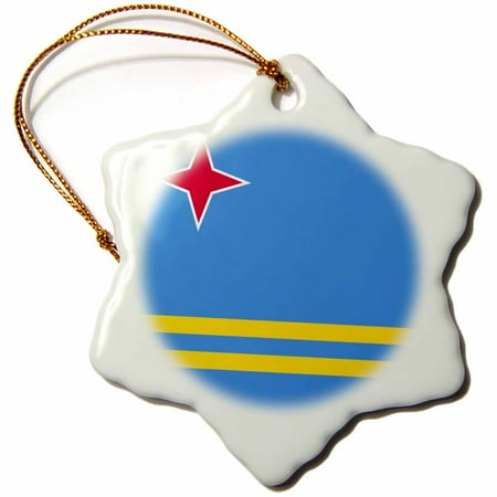 3dRose Flag of Aruba - Blue with red star and yellow stripes - Caribbean ABC island Leeward Lesser Antilles, Snowflake Ornament, Porcelain, 3-inch