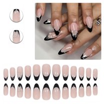 RAGUPEL 24Pcs Glue on Nails for Women,Black French Press on Nails,3D Bow Almond Shaped Press on Nails,Fake Nails with Designs for Dates and Gatherings,Style2