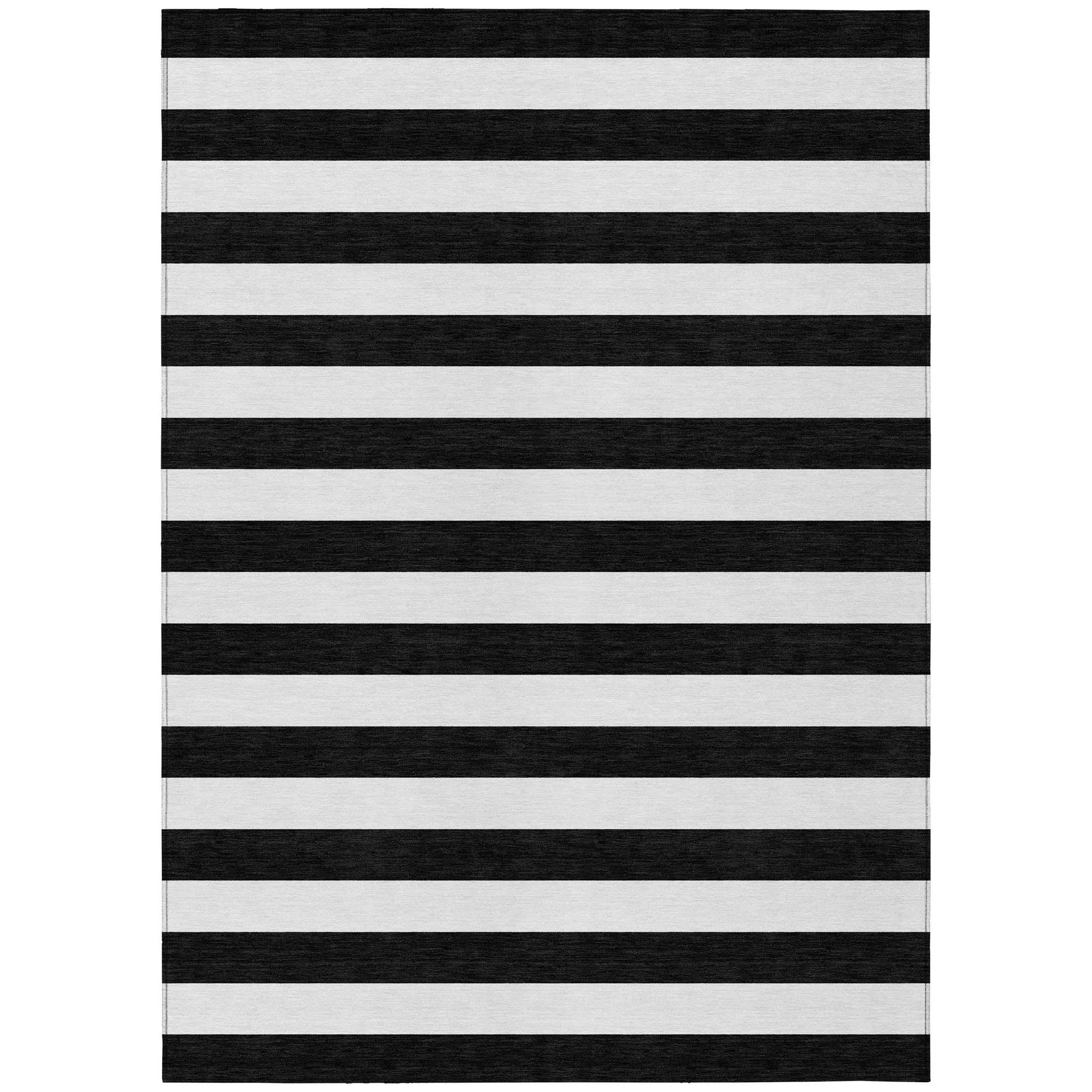 Addison Rugs Chantille Indoor/Outdoor Transitional Stripes Black Washable Rectangle Rug, 10' x 14'