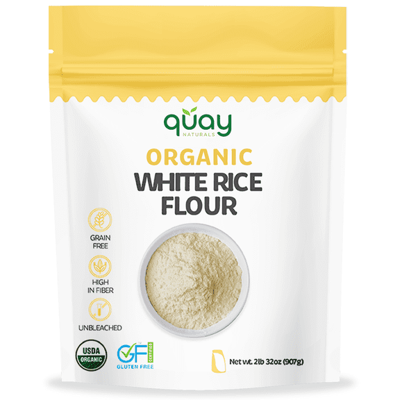 Quay Naturals Organic White Rice Flour, 2 lb, Finely Milled for Baking & Cooking - Gluten Free, Non GMO