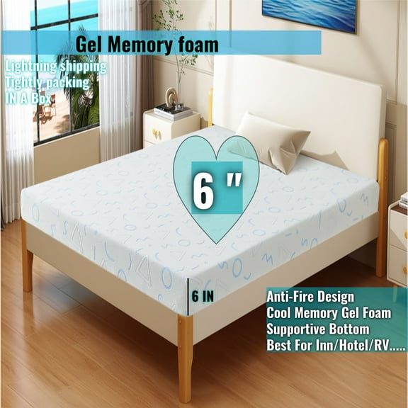 BMMB Twin Size 6" Mattress Geometric Design Cooling Memory Foam, Easy Care Washable 6 in CertiPUR-US