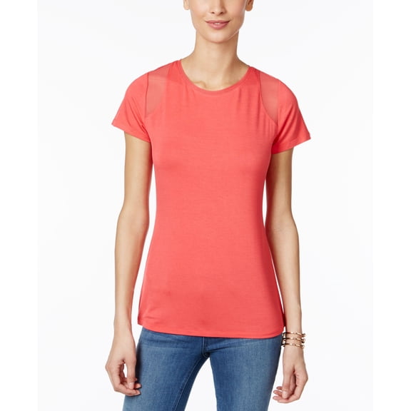 INC International Concepts Mesh Inset T-Shirt Polished Coral 2XL