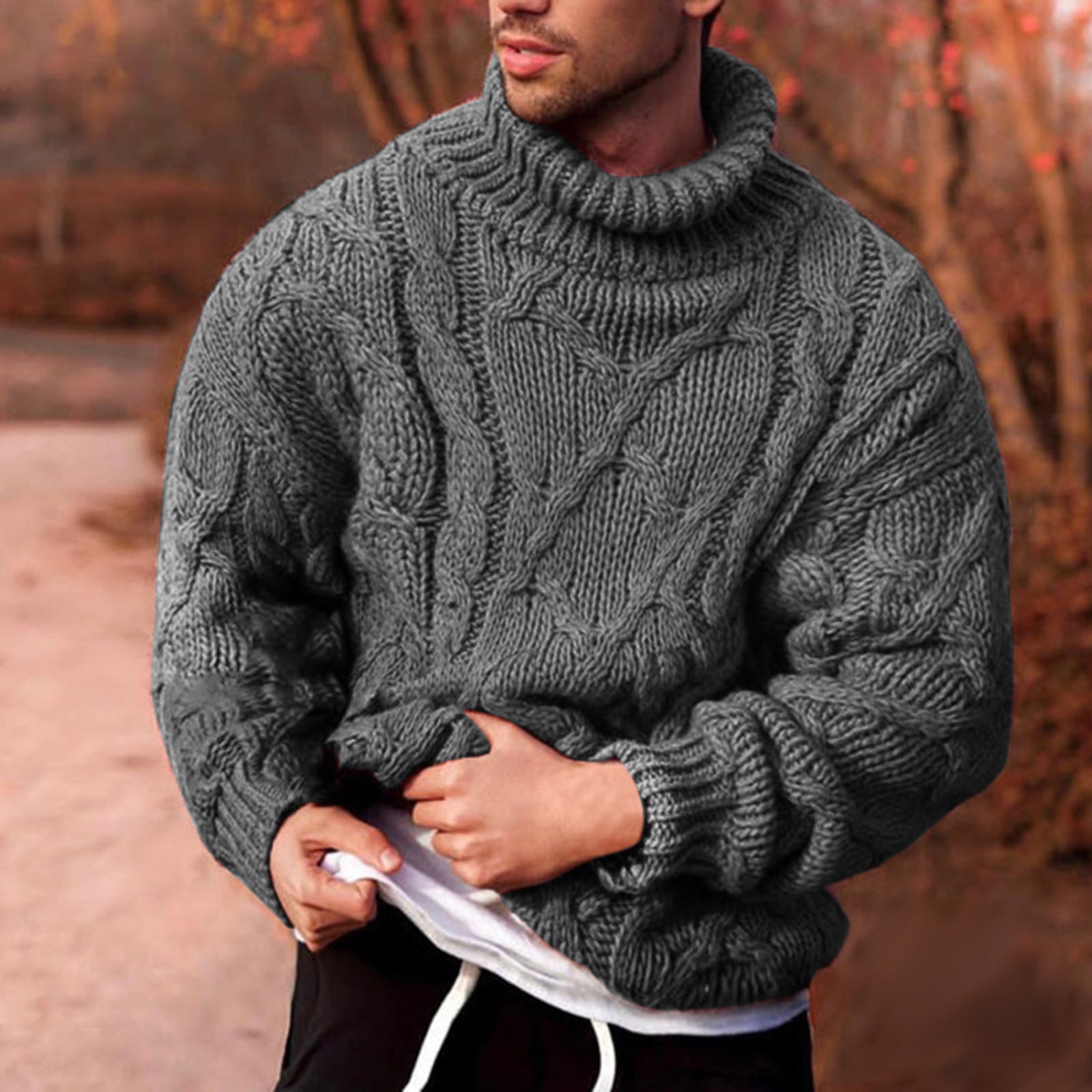 FITORON Men's Knitted Sweater- Solid Turtleneck Long Sleeve Pullover ...