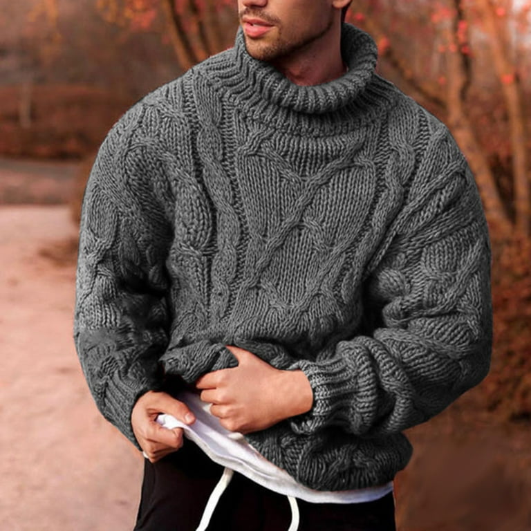 Men's Twisted Knitted Turtleneck Sweater Ribbed Thermal Slim Fit Casual  Cable Knit Sweater,High Neck Pullover Sweaters for Men