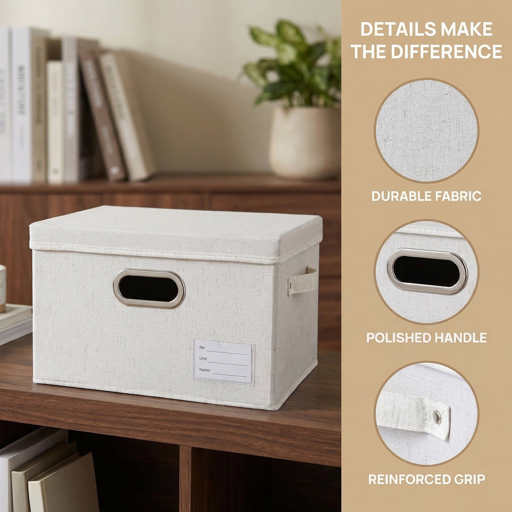 Unique Bargains Storage Cube Fabric Collapsible Basket White 12.6*9.8*7.9in