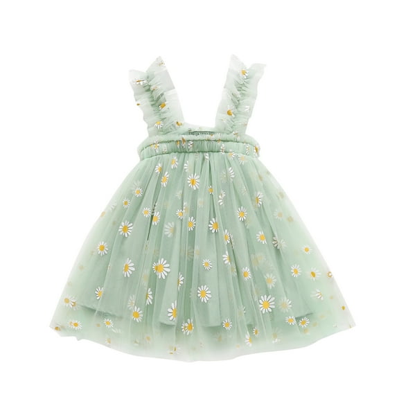ZHUASHUM girls' dresses Floral Daisy Clothes Toddler Summer Dress Casual Baby Beach Kids Suspenders Skirt easter dresses Mint Green,Size:2-3 Years