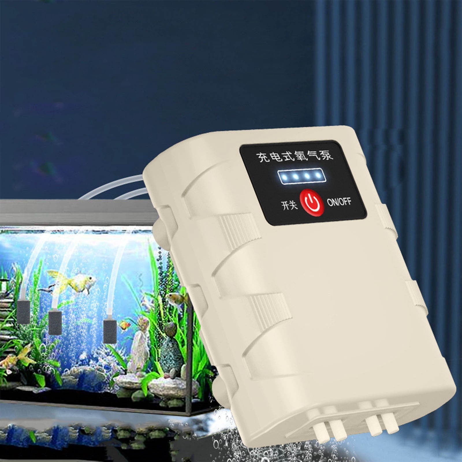 USB Rechargeable Fish Tank Aerator Pump, Lithium Battery Oxygen Pump with 2 Hole and 4 Hole Options, Continuous Aeration for Aquariums Fish Farming Outdoor Use
