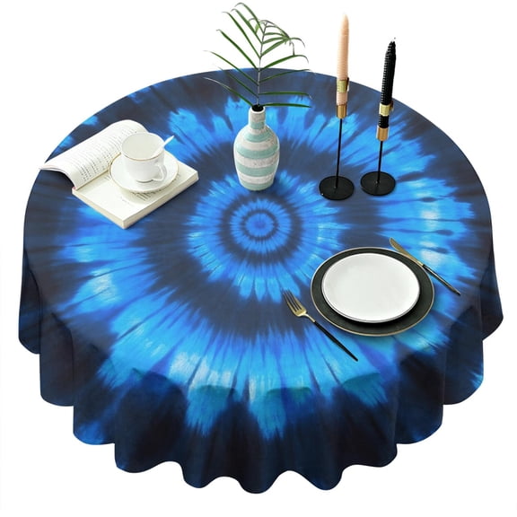 Blue Tie Dye Spiral Pattern Round Tablecloth 60"x60",Wrinkle Wipeable Table Cloth for Kitchen Dining Room Picnic Patio Party