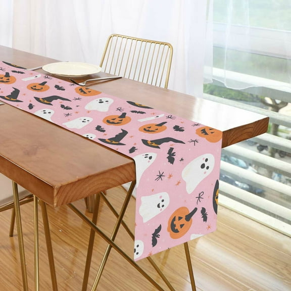Yayeee Table Runner 70 inches Long Home Kitchen Dinning Party Decoration, Pink Halloween Ghosts