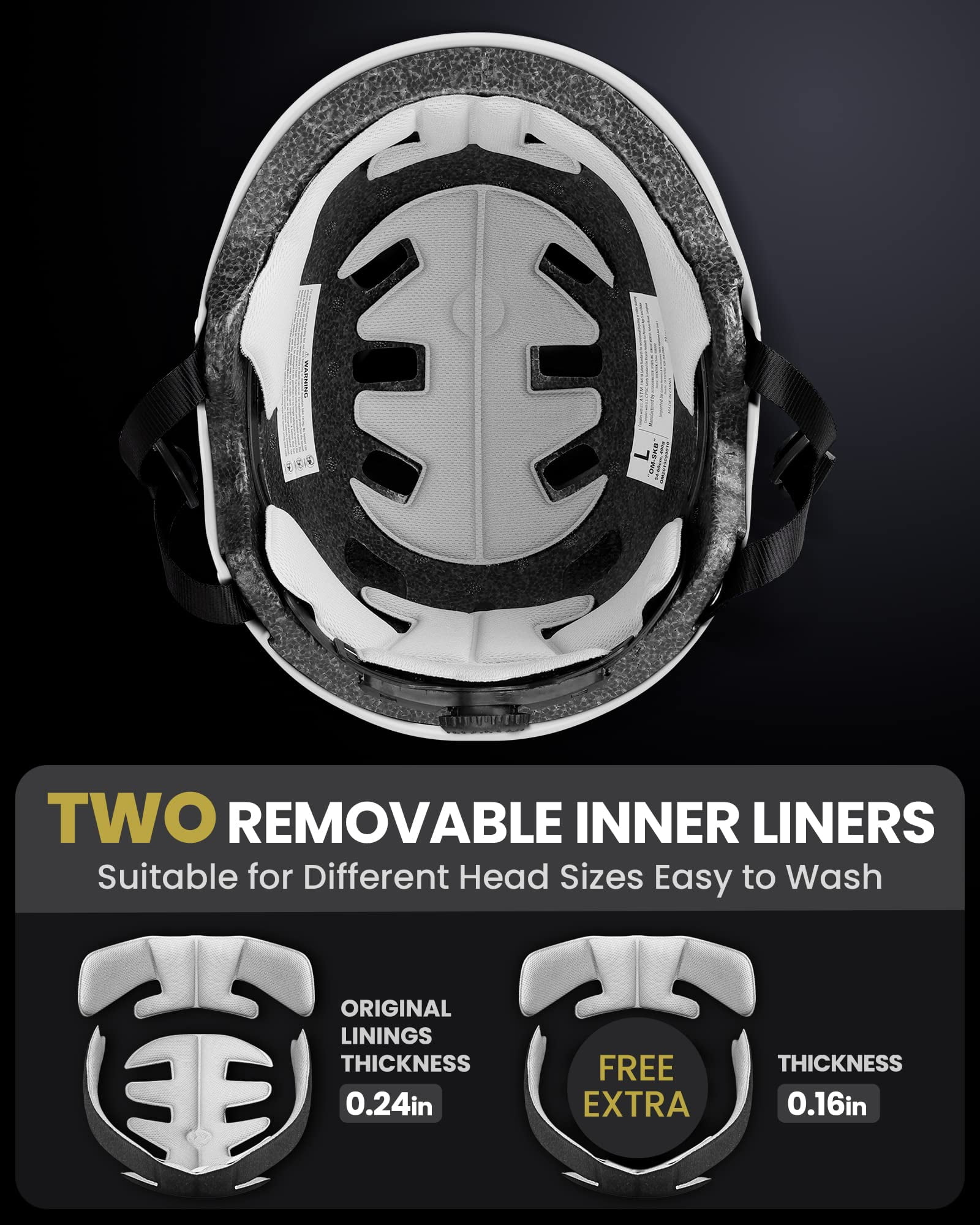 OutdoorMaster Skateboard Cycling Helmet - Two Removable Liners Ventilation Multi-Sport Scooter Roller Skate Inline Skating Rollerblading for Youth & Adults