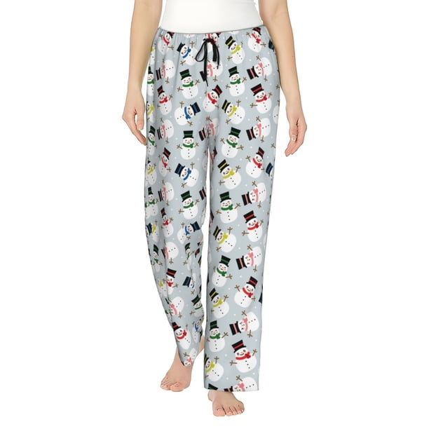 Fotbe Colorful Hat Snowman Pantalones de Pijama para Mujer, Pantalones de Dormir, Pantalones Pj con Cordón y Bolsillos-Medium