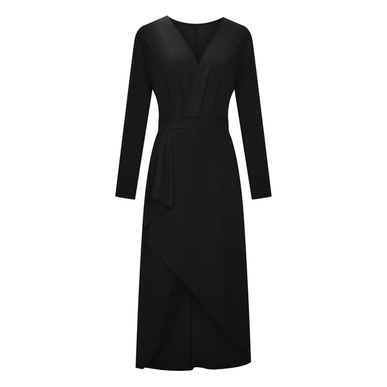 XFLWAM Women's Warp V Neck Long Sleeve Ruffle Split Midi Dress Solid Color Bodycon Cocktail Party Dresses Black M - Walmart.com XFLWAM Women's Warp V Neck Long Sleeve Ruffle Split Midi Dress Solid Color Bodycon Cocktail Party Dresses Black M - Walmart.com