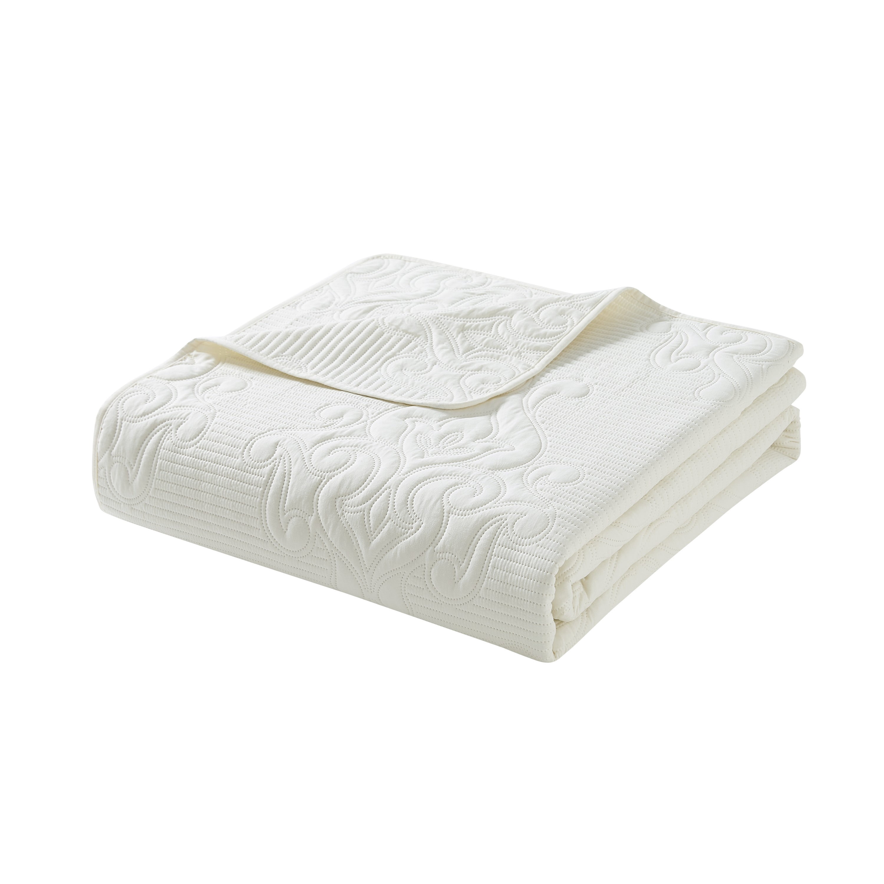VCNY Home Solomun 3-Piece Ivory Pinsonic Damask Quilt Set, King, Adult, Unisex