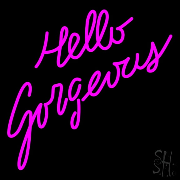 Hello Gorgeous LED Neon Sign 16 x 16 - inches, Clear Edge Cut Acrylic Backing, with Dimmer - Bright and Premium built indoor LED Neon Sign for special occasion decor.