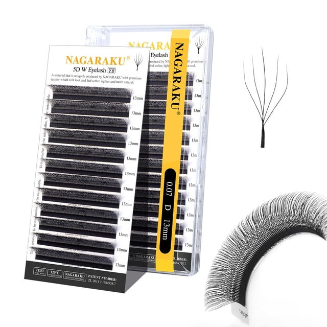 Extensión de pestañas NAGARAKU 5D en forma de W, versión 2.0, 0,07 mm de profundidad 13 mm