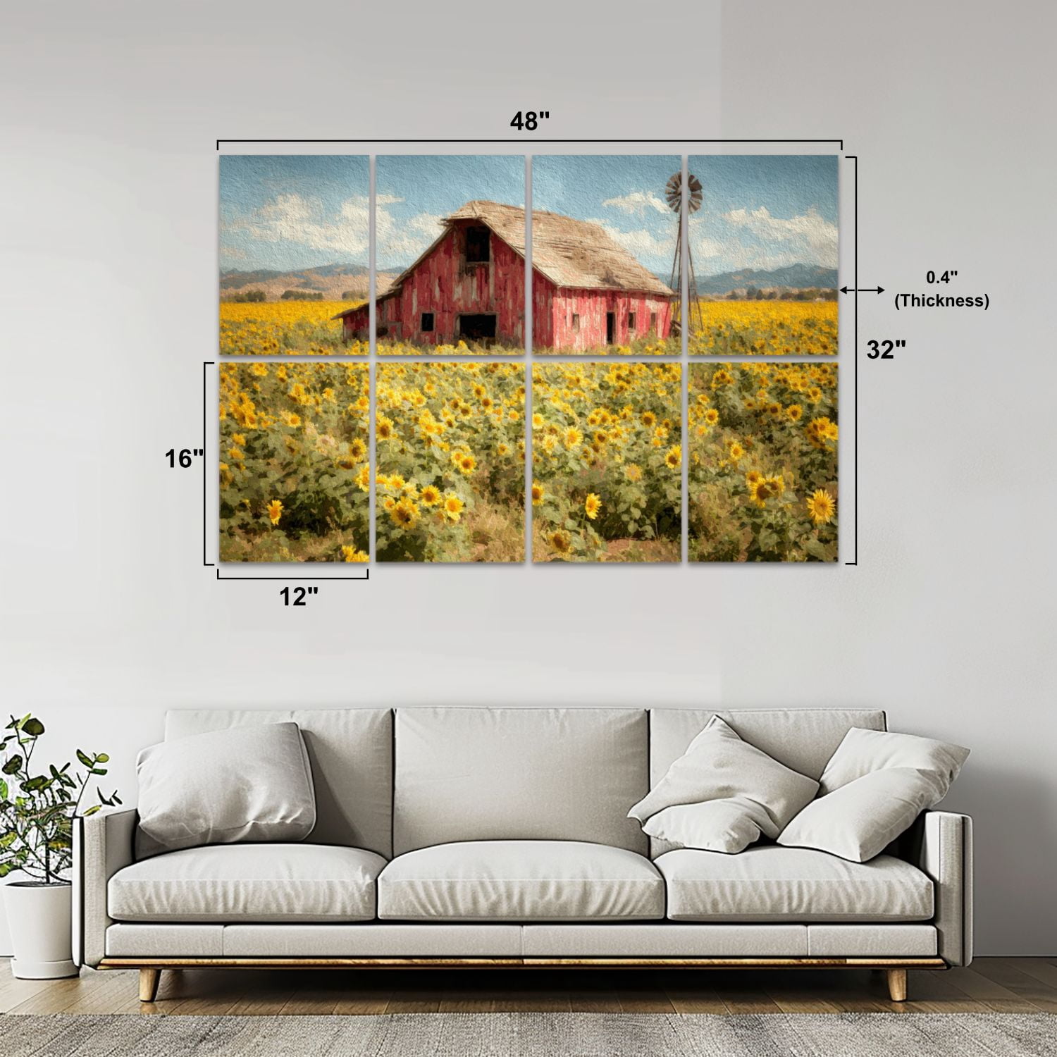 8 Pack Art Acoustic Panels Sound Absorbing Serene Rural Scene Weathered Barn Towering Sunflowers Decorative Soundproof Wall Panels Self Adhesive for Bedroom Home Office 48"x32"