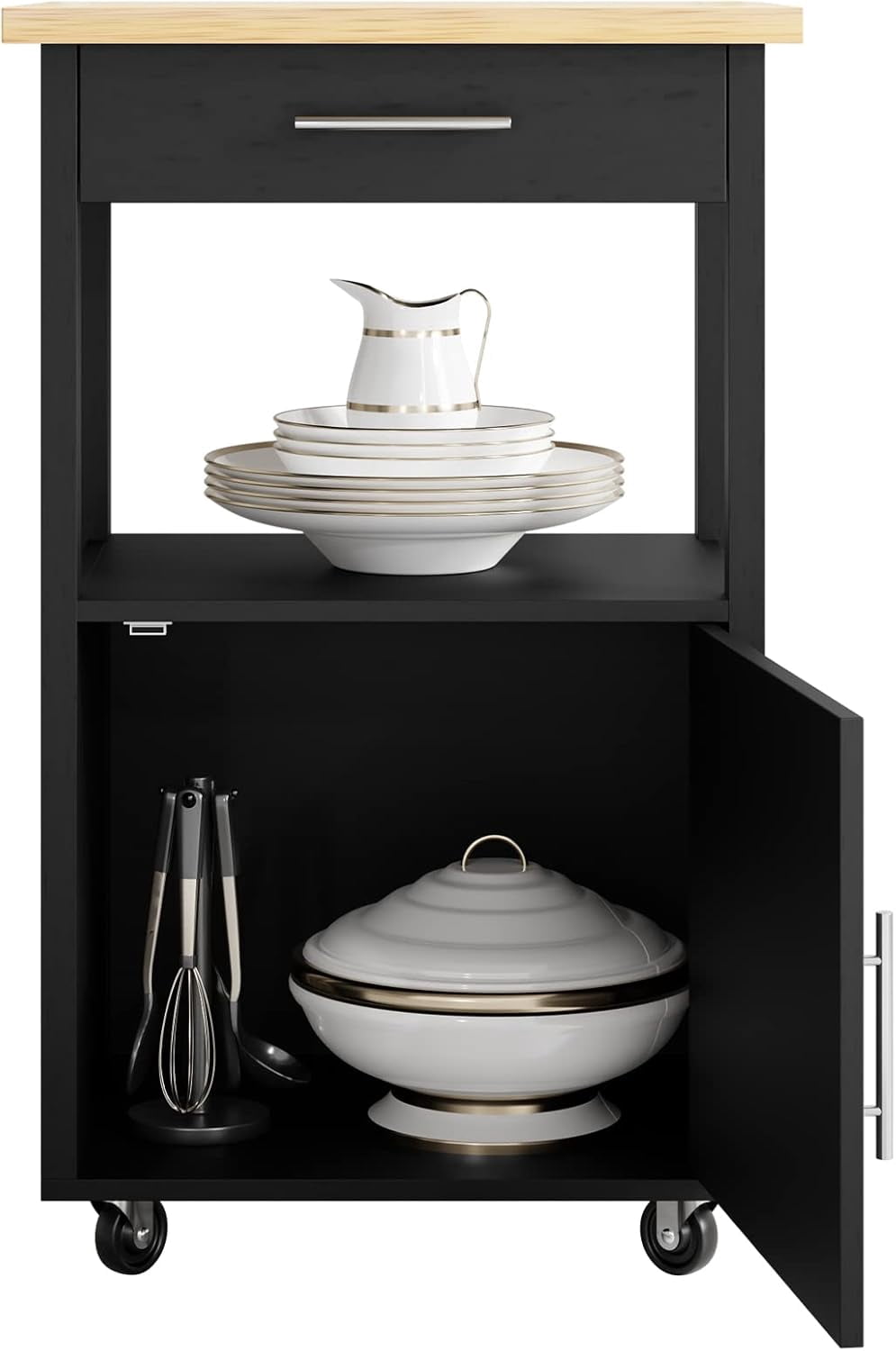 22" Kitchen Island on Wheels with Storage Cabinet Kitchen Cart Cabinet with Shelves, Cart Handle for Towel Rack or Free Mobility, Portable Islands for Kitchen,Black