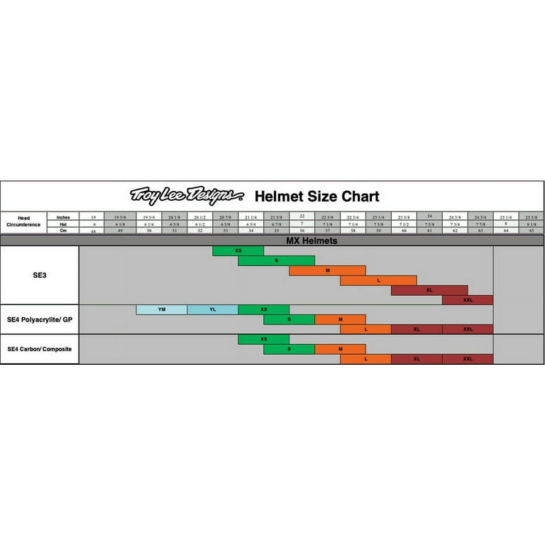 Tld helmet 2024 size chart