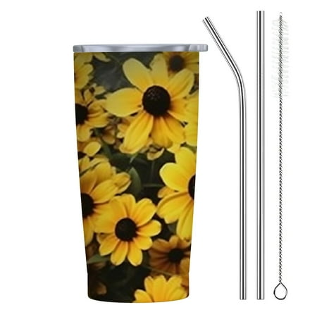 

Autua Flowers Yellow Black Center 20oz Car Tumbler with Straw 304 Stainless Steel Reusable Thermal Cup for Home Outdoor 20oz
