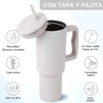 thumbnail image 4 of Vaso Térmico con Asa, Taza Térmica de Acero Inoxidable con Tapa y Popote - Termo de Vacío Doble para Bebidas Frías y Calientes (Marrón), 4 of 4