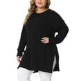 thumbnail image 5 of Agnes Orinda Women's Plus Size Sweater Crew Neck Long Sleeves Side Slits Knit Pullover Oversized Sweaters 1X Black, 5 of 7